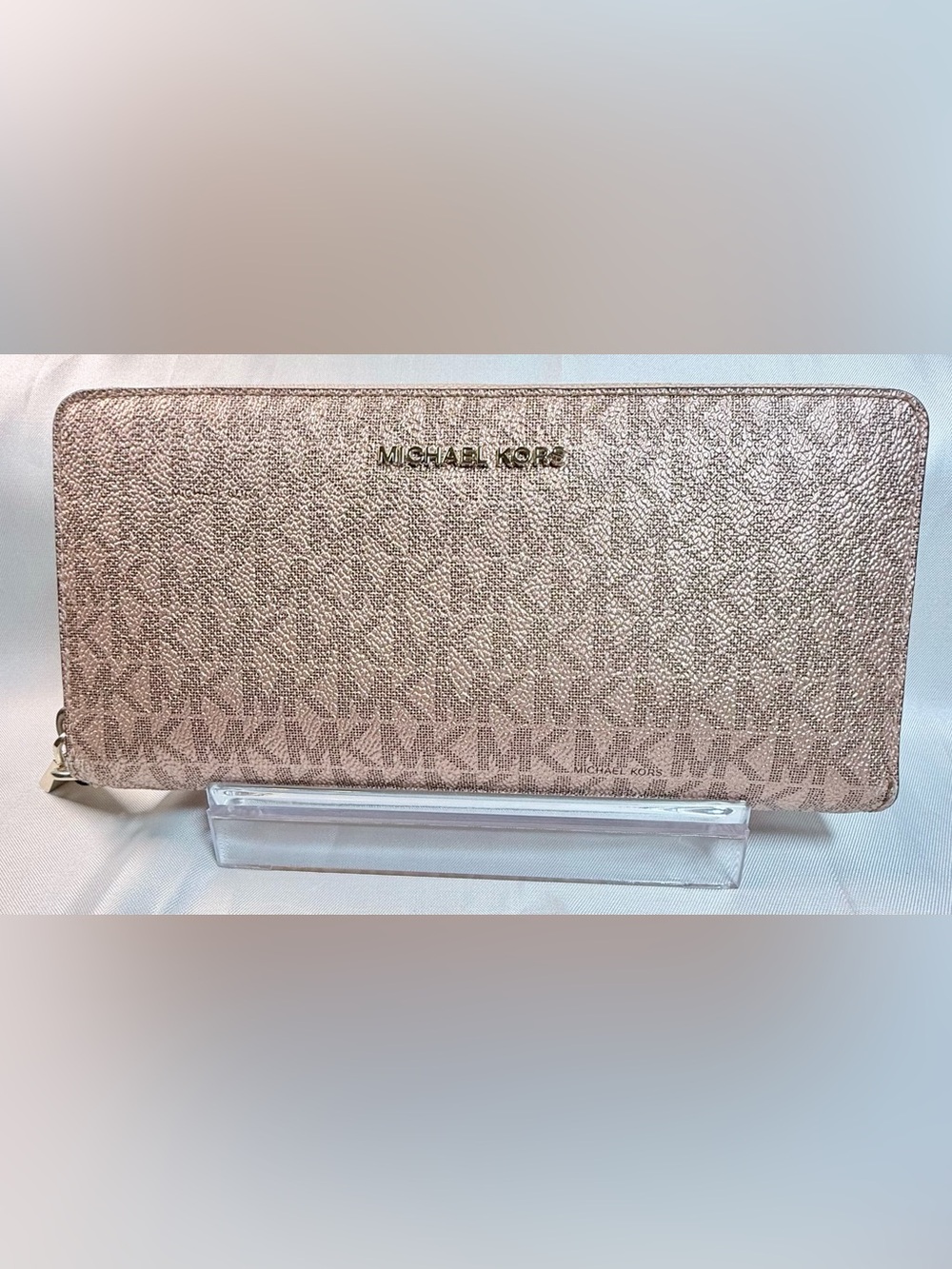 Michael Kors Metallic Rose Gold Signature Zip-Around Wallet